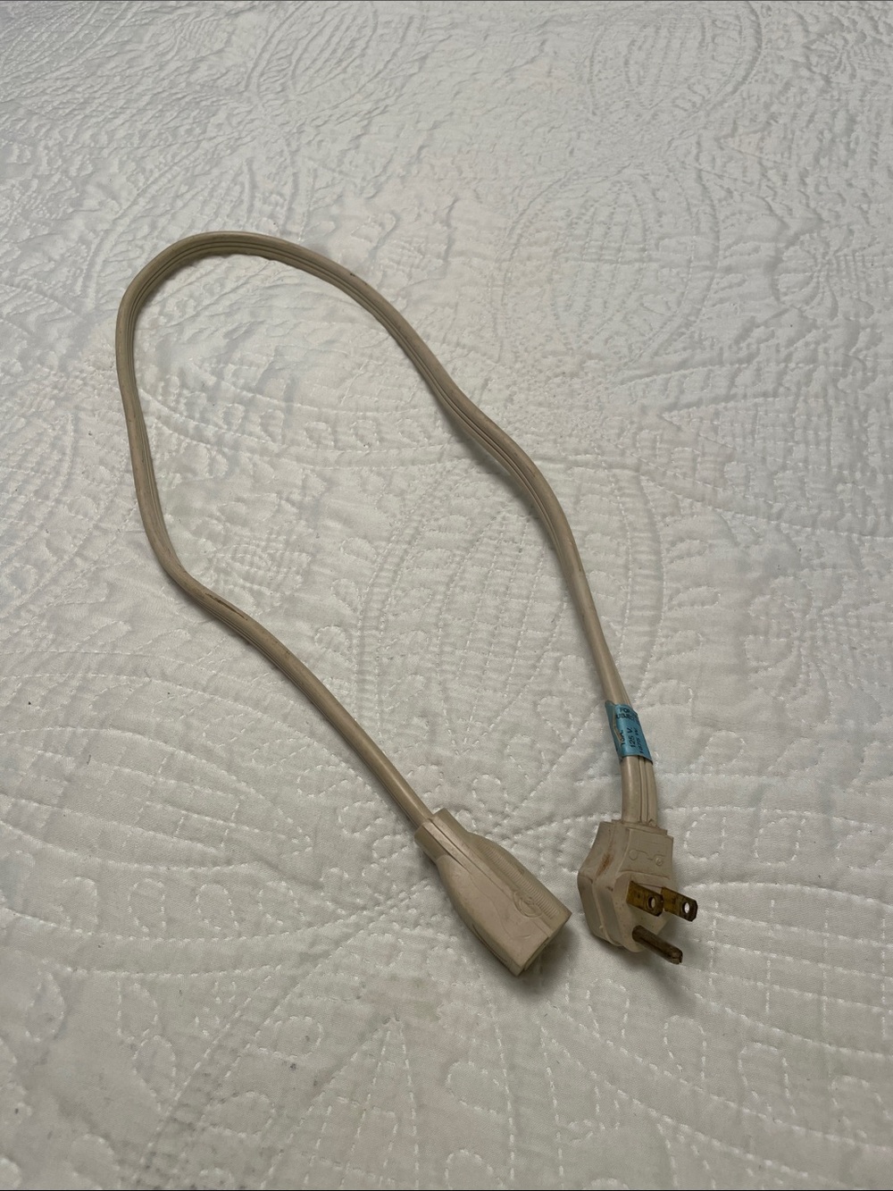 Electric Extension Cord 3 Feet Length Beige Three Prong
